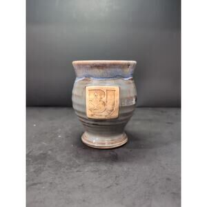 Drip Glazed Pottery Mug, Coffee Potbelly‎ Mug, Stamped Pottery Mug, Signed MM WW